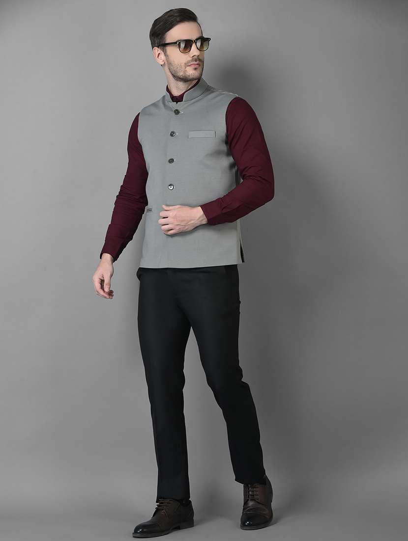 solid woolen classic nehru jacket - 18601506 -  Standard Image - 4