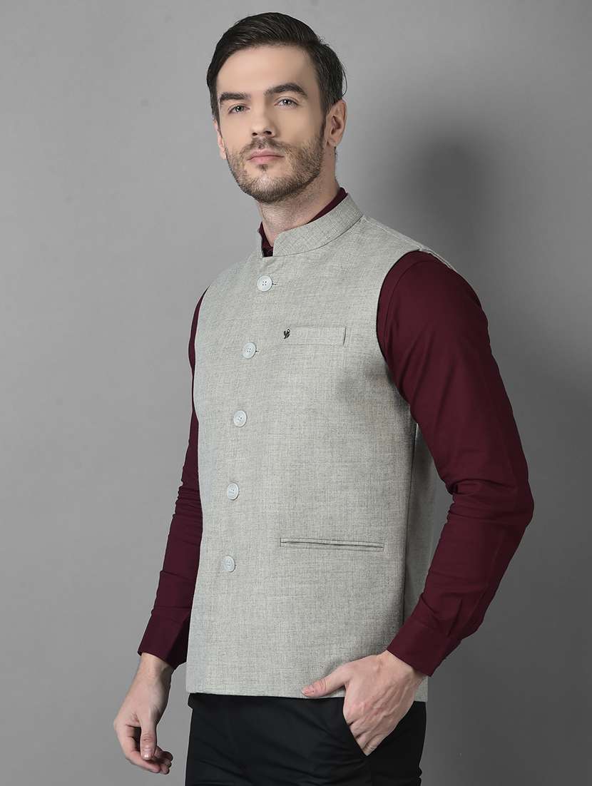 solid woolen classic nehru jacket - 18601508 -  Standard Image - 1