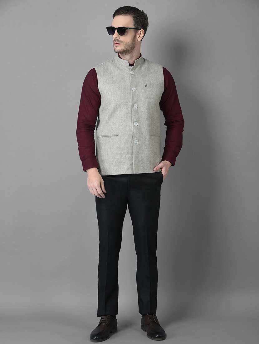 solid woolen classic nehru jacket - 18601508 -  Standard Image - 4
