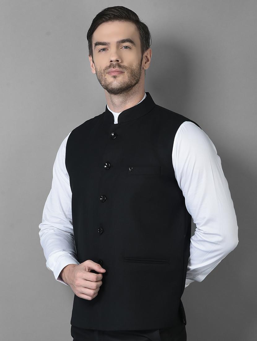 solid woolen classic nehru jacket - 18601511 - Standard Image - 1