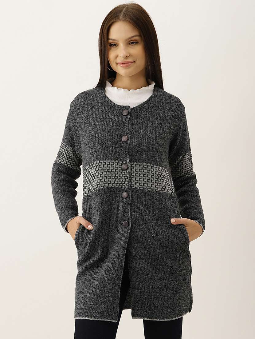 round neck geometric wool cardigan