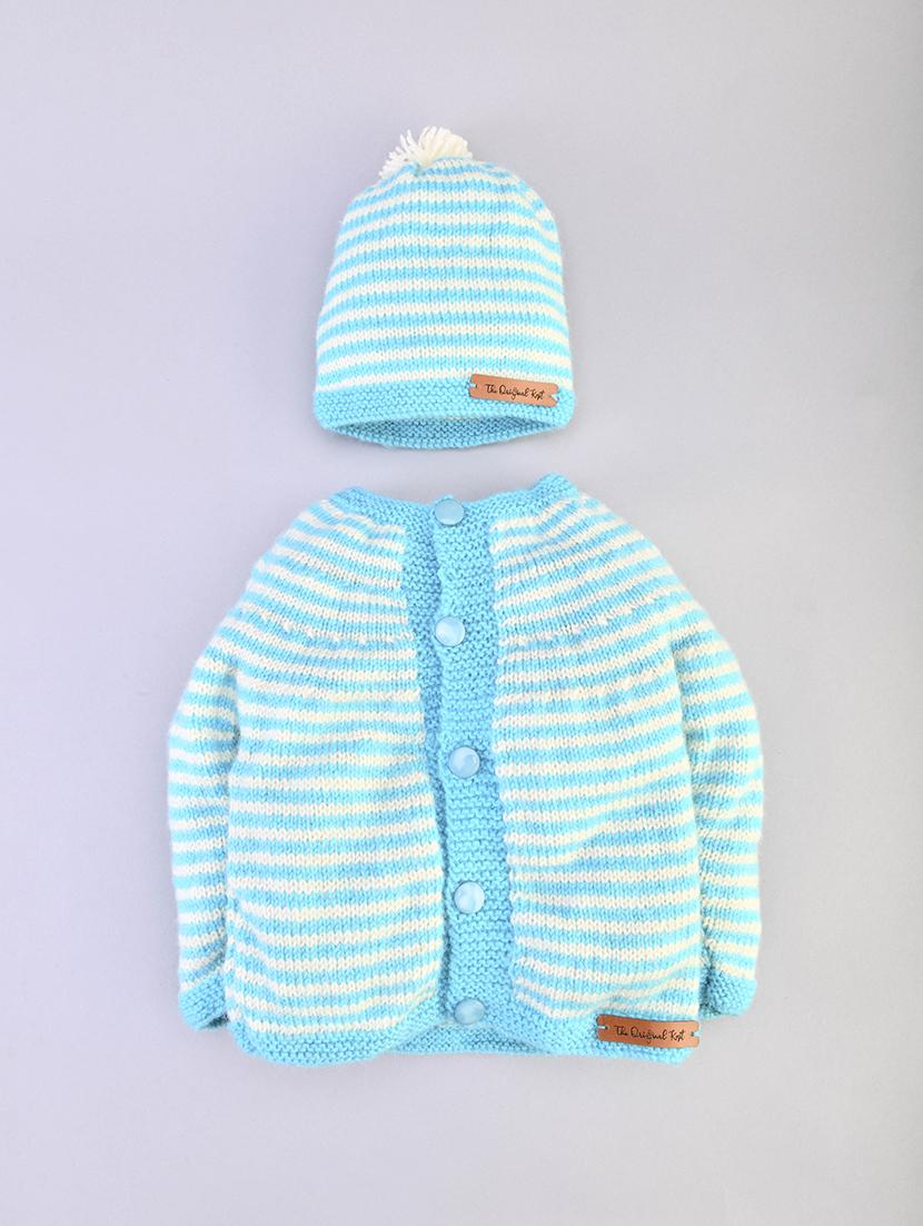 boys blue self design sweater - 18602278 - Standard Image - 1
