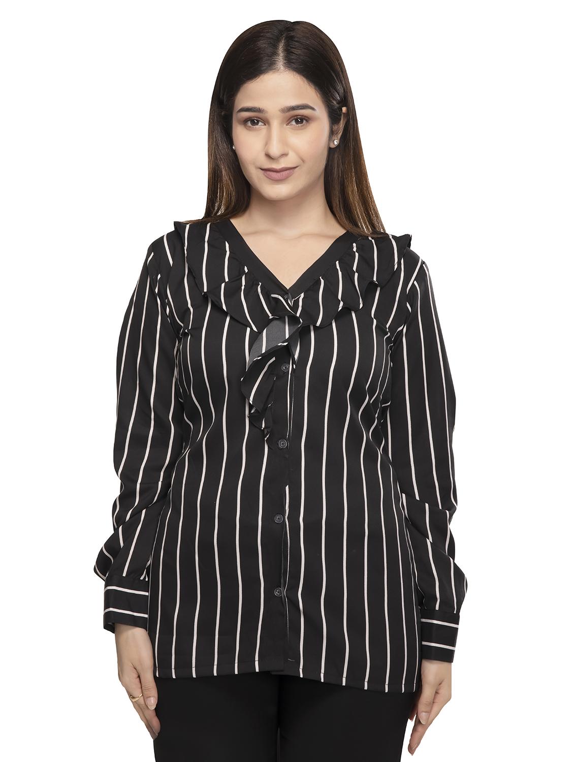 stripped frill neck shirt  - 18603000 -  Zoom Image - 0