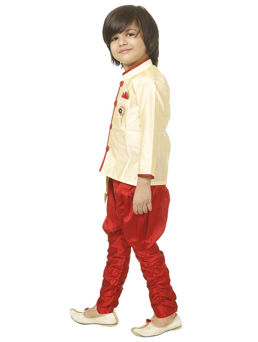 boys beige kurta pajama set  - 18606797 -  Standard Image - 1