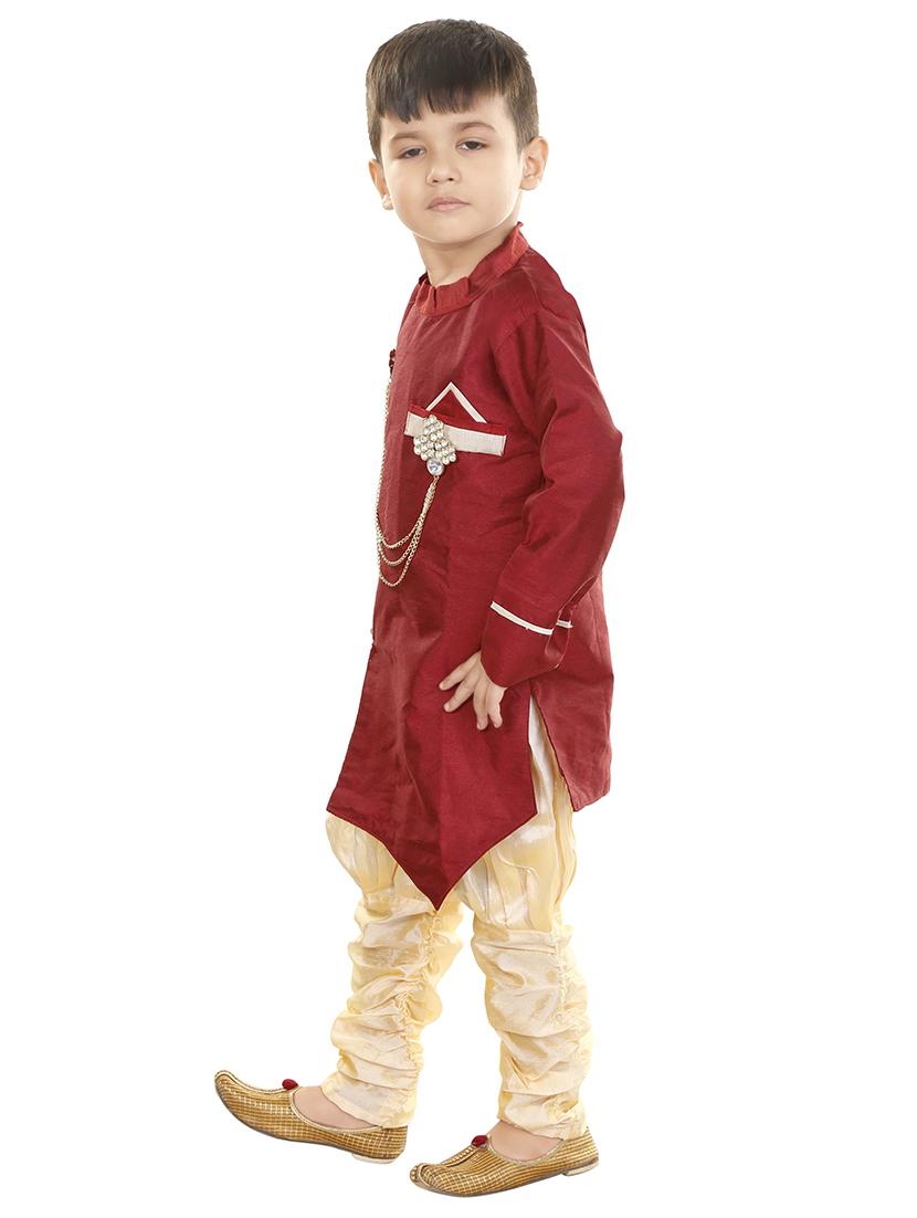 boys maroon solid kurta pajama set - 18606799 - Standard Image - 1