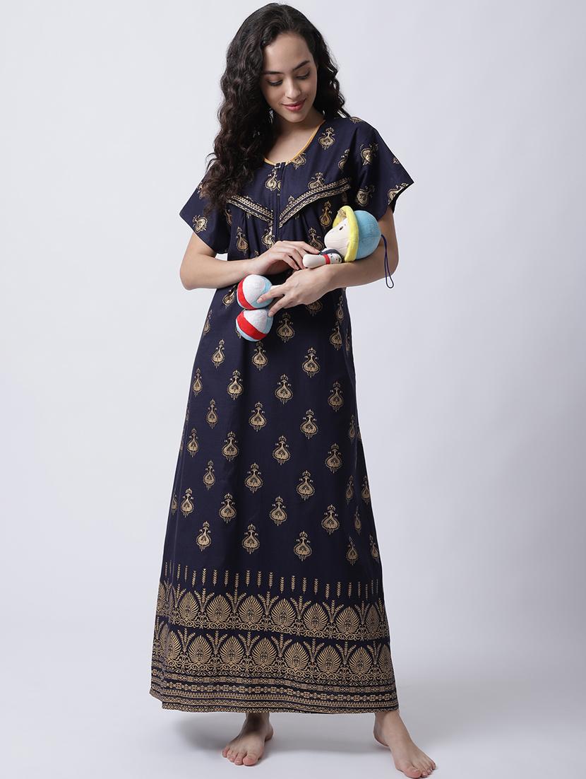 v-neck printed nighty - 18607408 - Standard Image - 1