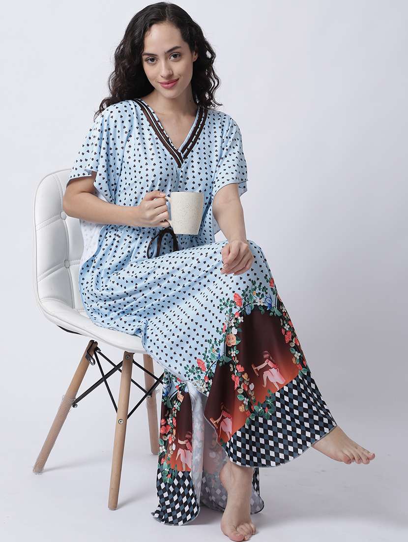 v-neck printed nighty  - 18607423 -  Standard Image - 4