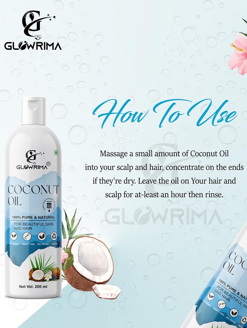 glowrima 100% pure & natural coconut oil for frizz free beautiful hair & skin 200ml (pack of 3) - 18608035 -  Standard Image - 1