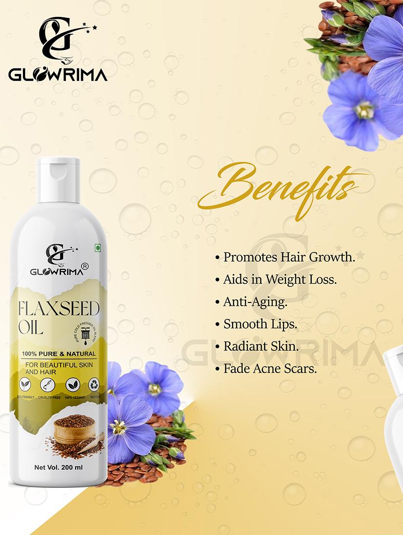 glowrima 100% pure & natural cold pressed flaxseed oil for skin & hair regrowth (solvent free) 200ml (pack of 1) - 18608036 -  Standard Image - 1