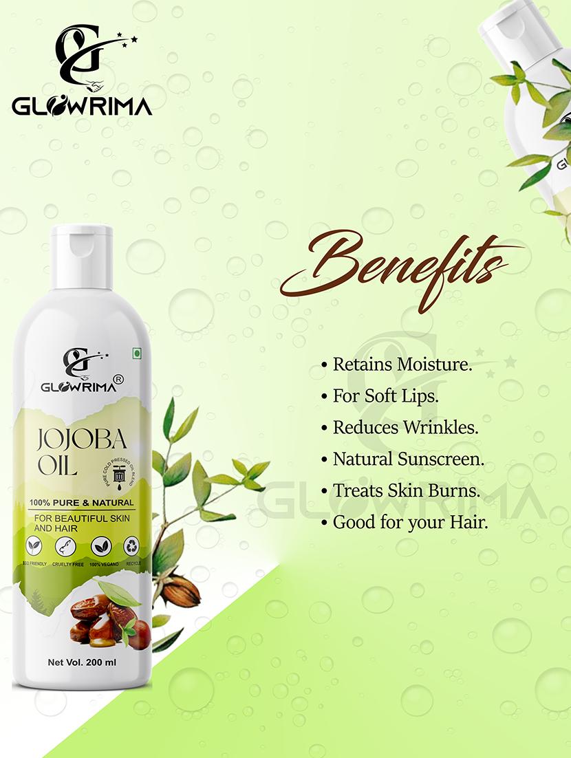 glowrima 100% pure & natural cold pressed jojoba oil for acne prone skin & hair conditioning 200ml (pack of 1) - 18608045 - Standard Image - 1