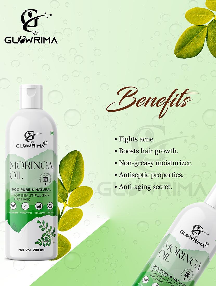 glowrima 100% pure & natural cold pressed moringa oil for hair, skin & anti-ageing face care 200ml (pack of 2) - 18608049 -  Standard Image - 1