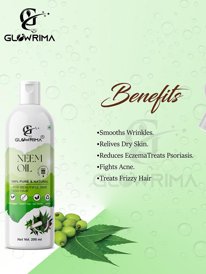 glowrima 100% pure & natural cold pressed & refined neem oil for flawlessly radiant skin & promotes shiny hair 200ml (pack of 2) - 18608052 - Standard Image - 1