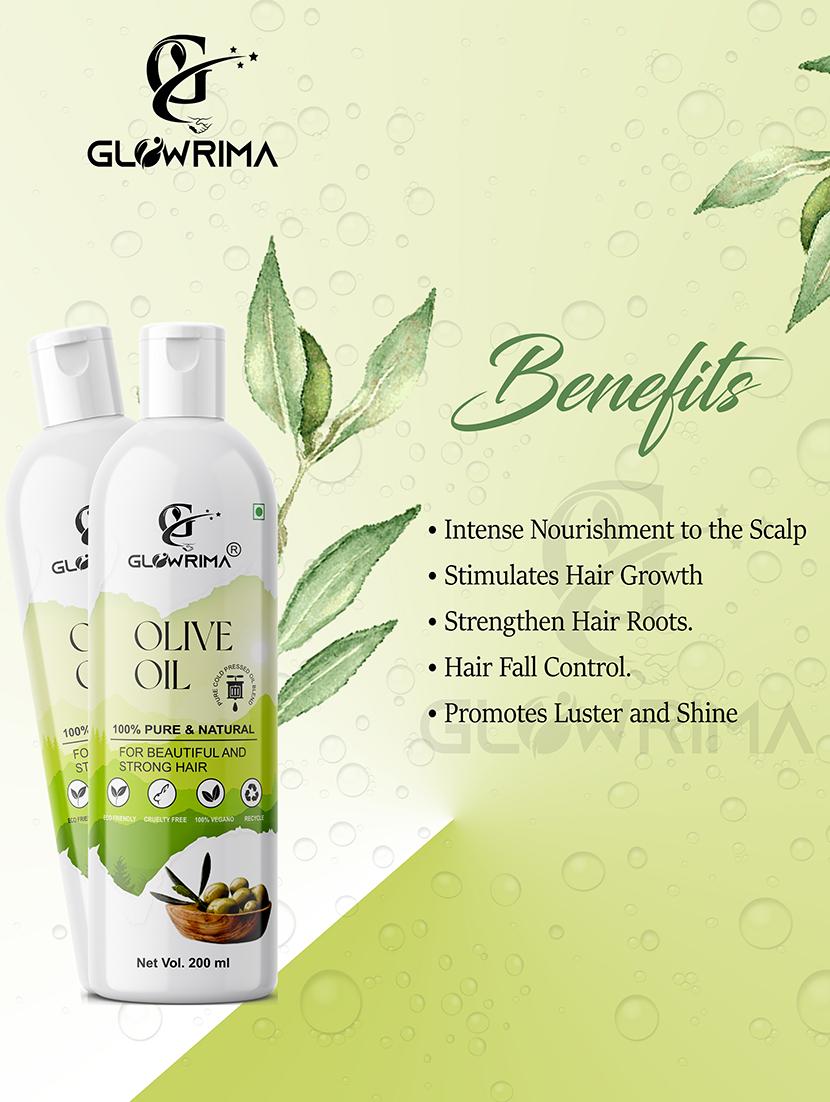 glowrima 100% pure & natural cold pressed olive oil for strengthens hair roots, reduces wrinkles & fine lines 200ml (pack of 1) - 18608054 -  Standard Image - 1