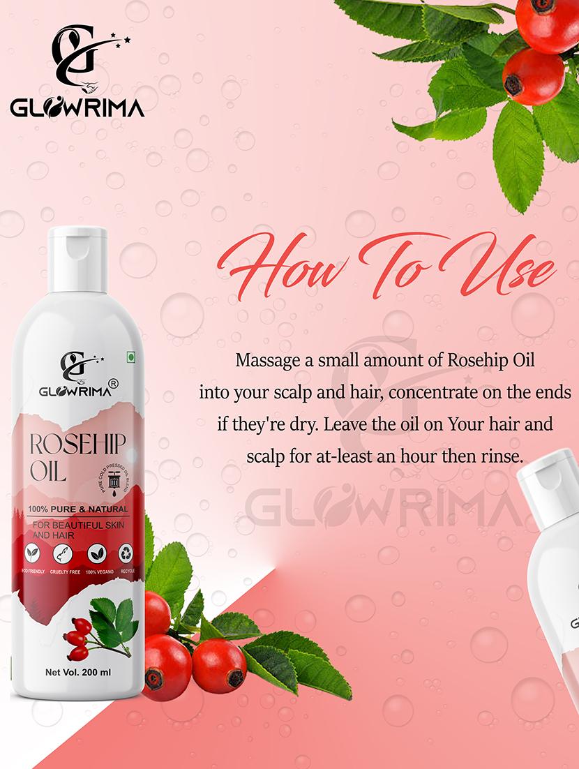 glowrima 100% pure & natural rosehip essential oil for face, hair & skin, reduces acne scars 200ml (pack of 1) - 18608063 - Standard Image - 1