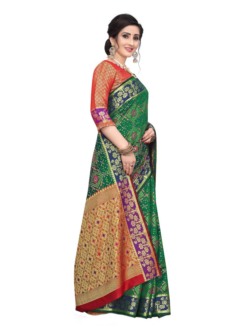 self design patola saree with blouse piece - 18613895 -  Standard Image - 1
