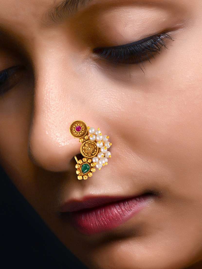 gold brass naath nose pin - 18614415 -  Standard Image - 1