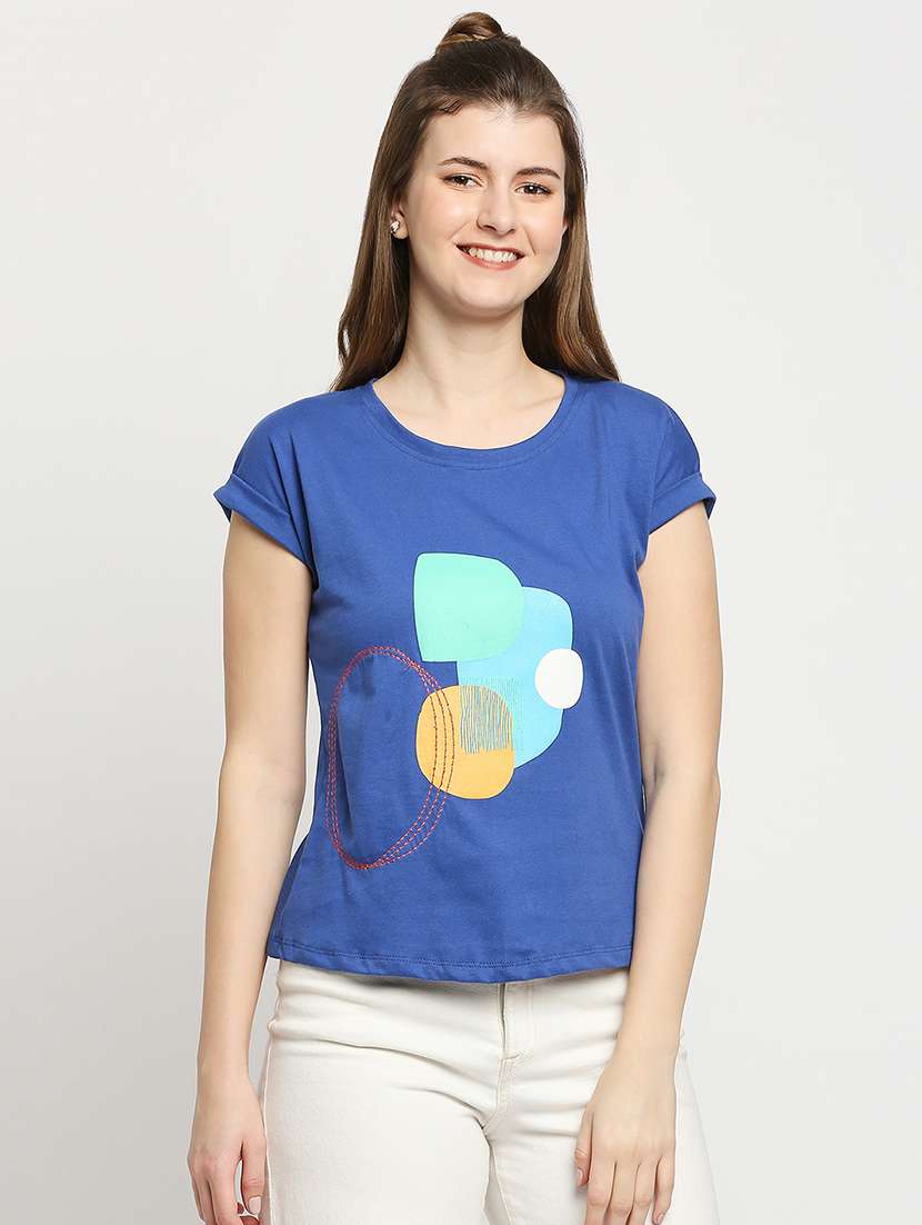 women's front print round neck t-shirt