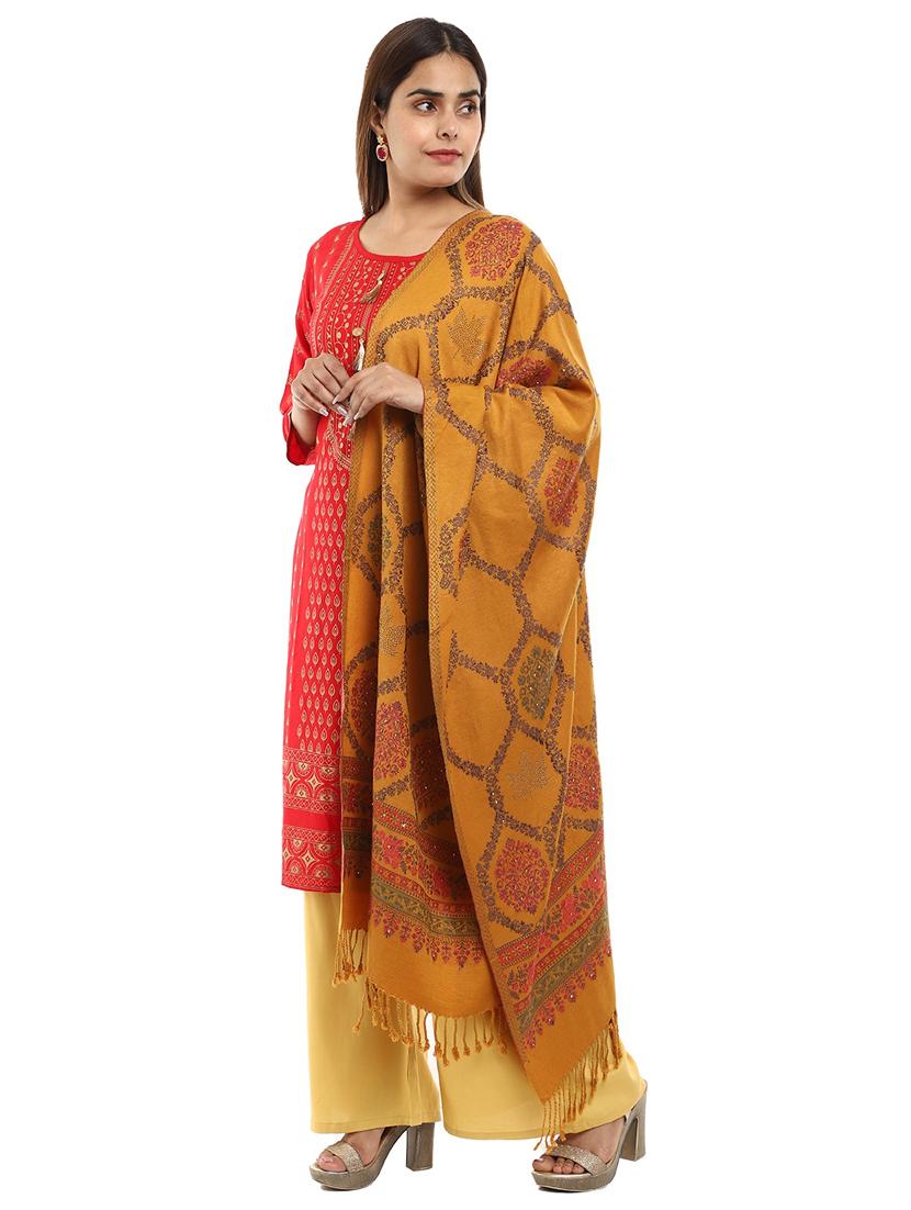 tassel detailed jacquard work stole - 18614701 - Standard Image - 1