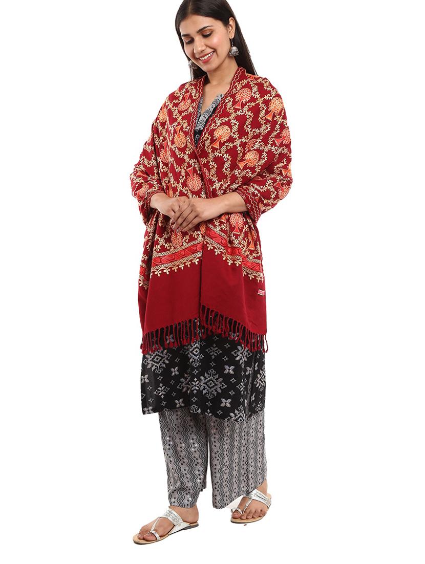 tassel detailed jacquard work stole - 18614702 - Standard Image - 1