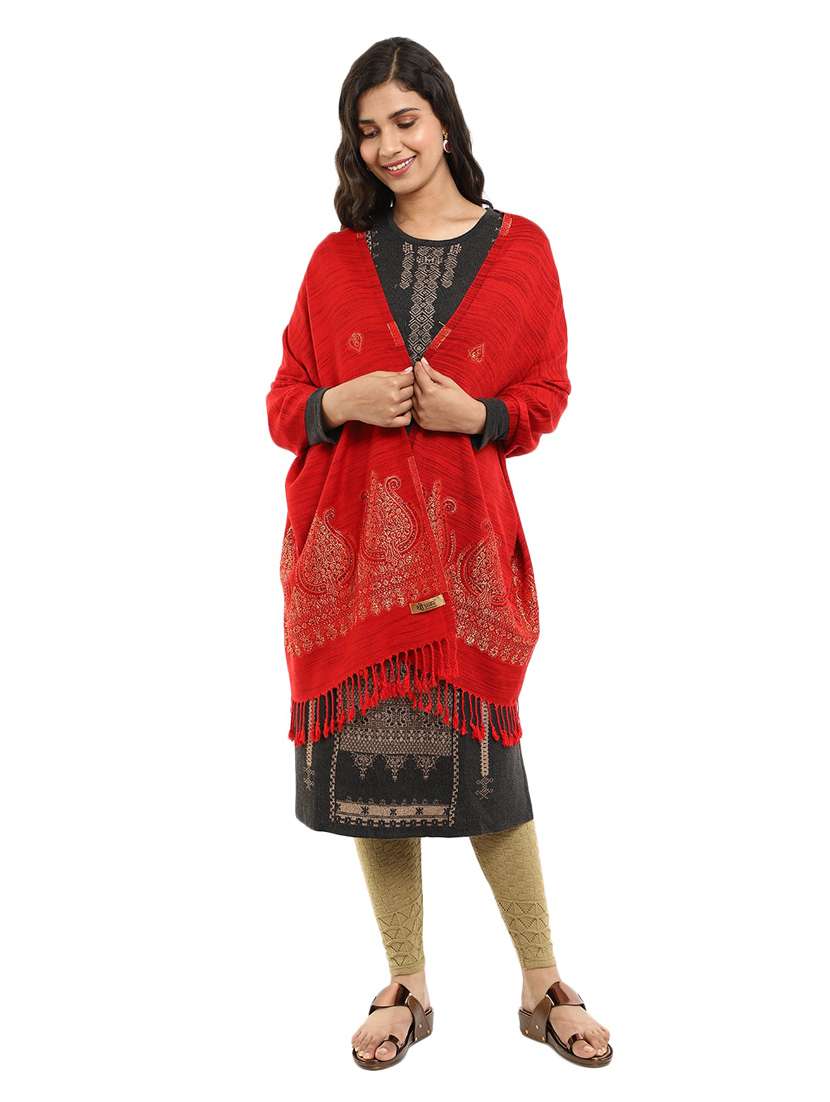 tassel detailed jacquard work stole