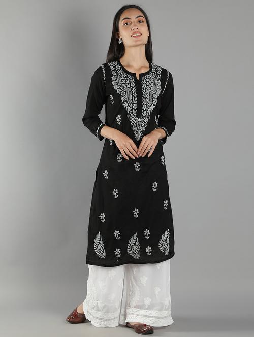 chikankari embroidered straight kurta - 18616432 -  Standard Image - 0