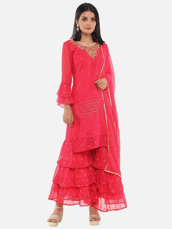 embellished kurta sharara set with dupatta
