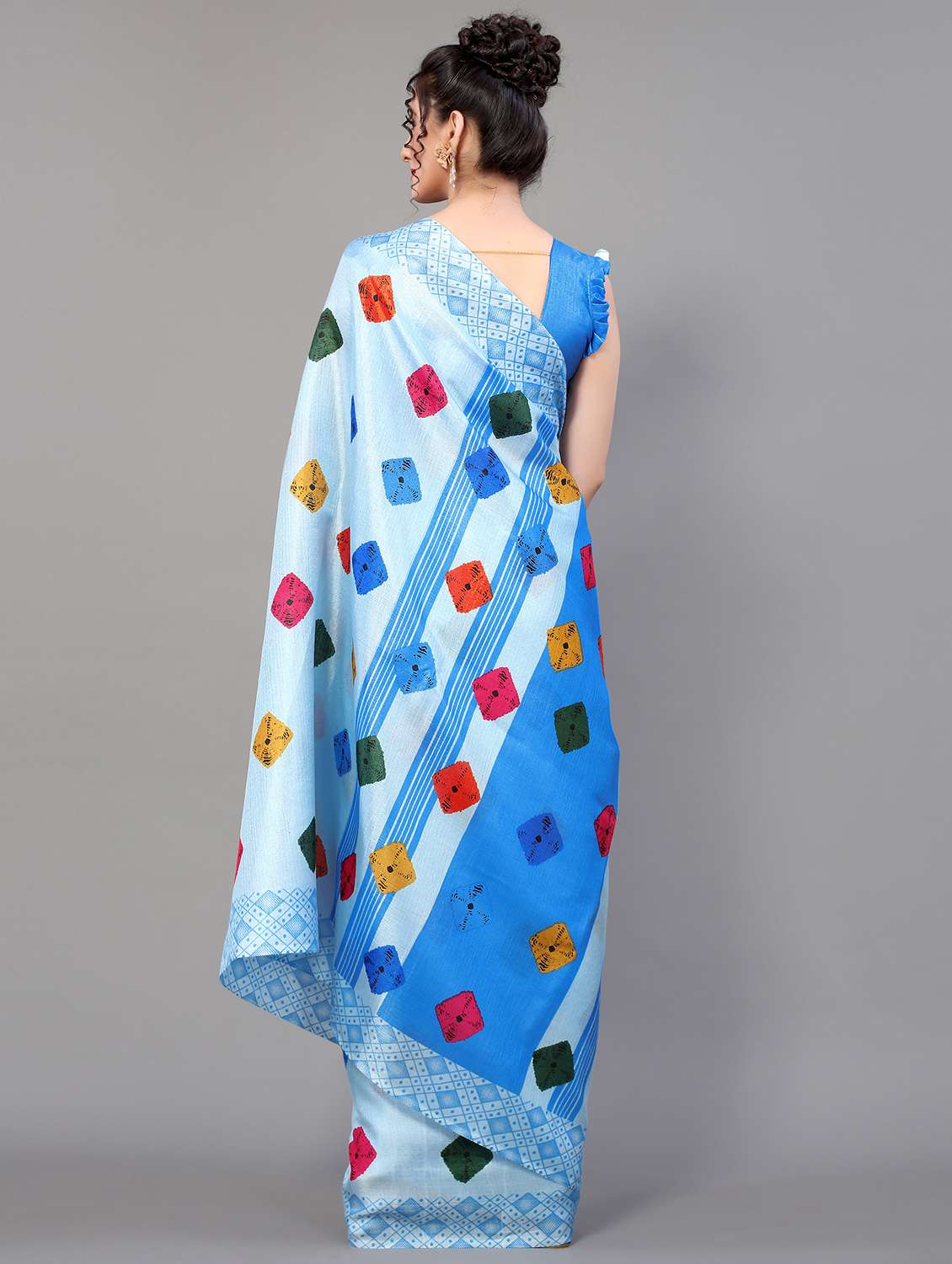 women's geometric light blue colored saree with blouse - 18627150 -  Standard Image - 1