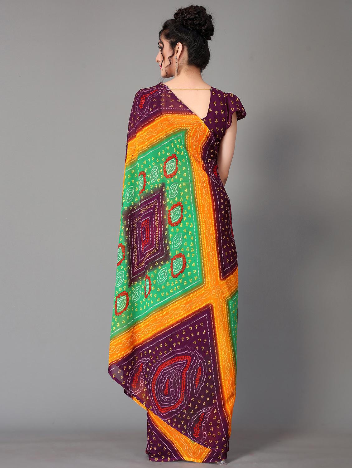 green georgette printed saree with blouse - 18627252 - Standard Image - 1