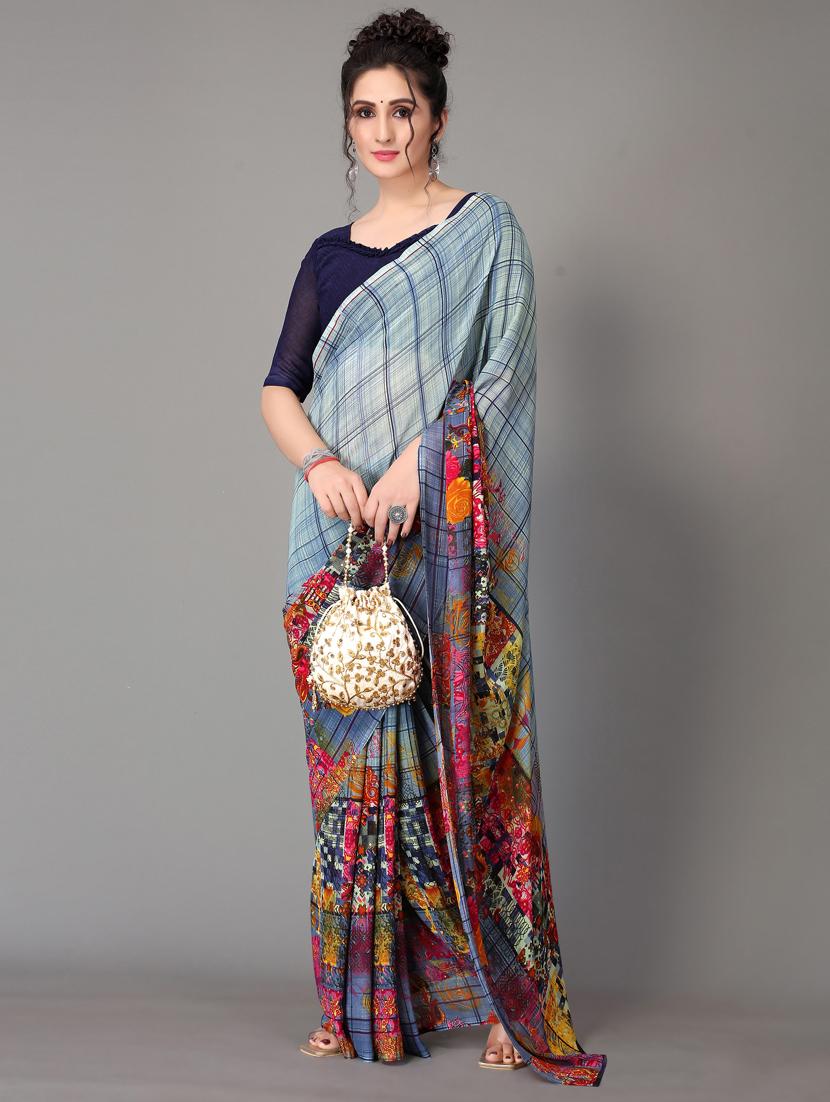 floral printed saree with blouse - 18627262 - Standard Image - 1