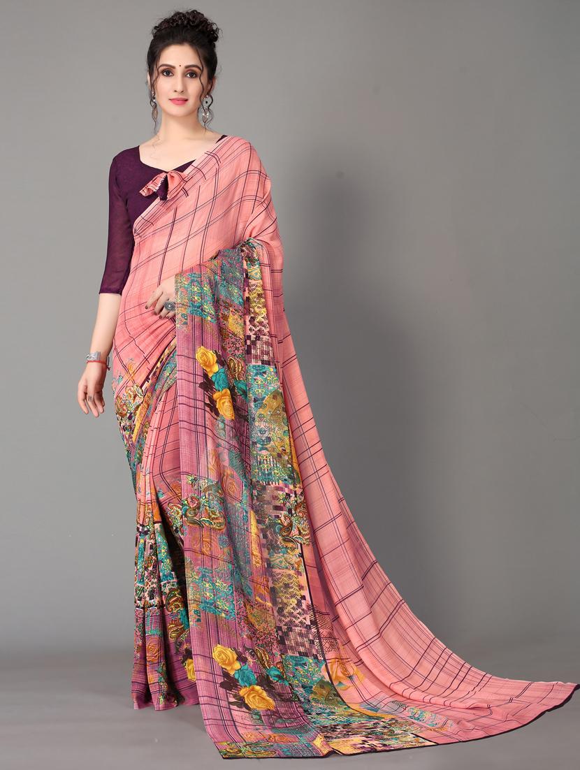 floral printed saree with blouse - 18627265 - Standard Image - 1