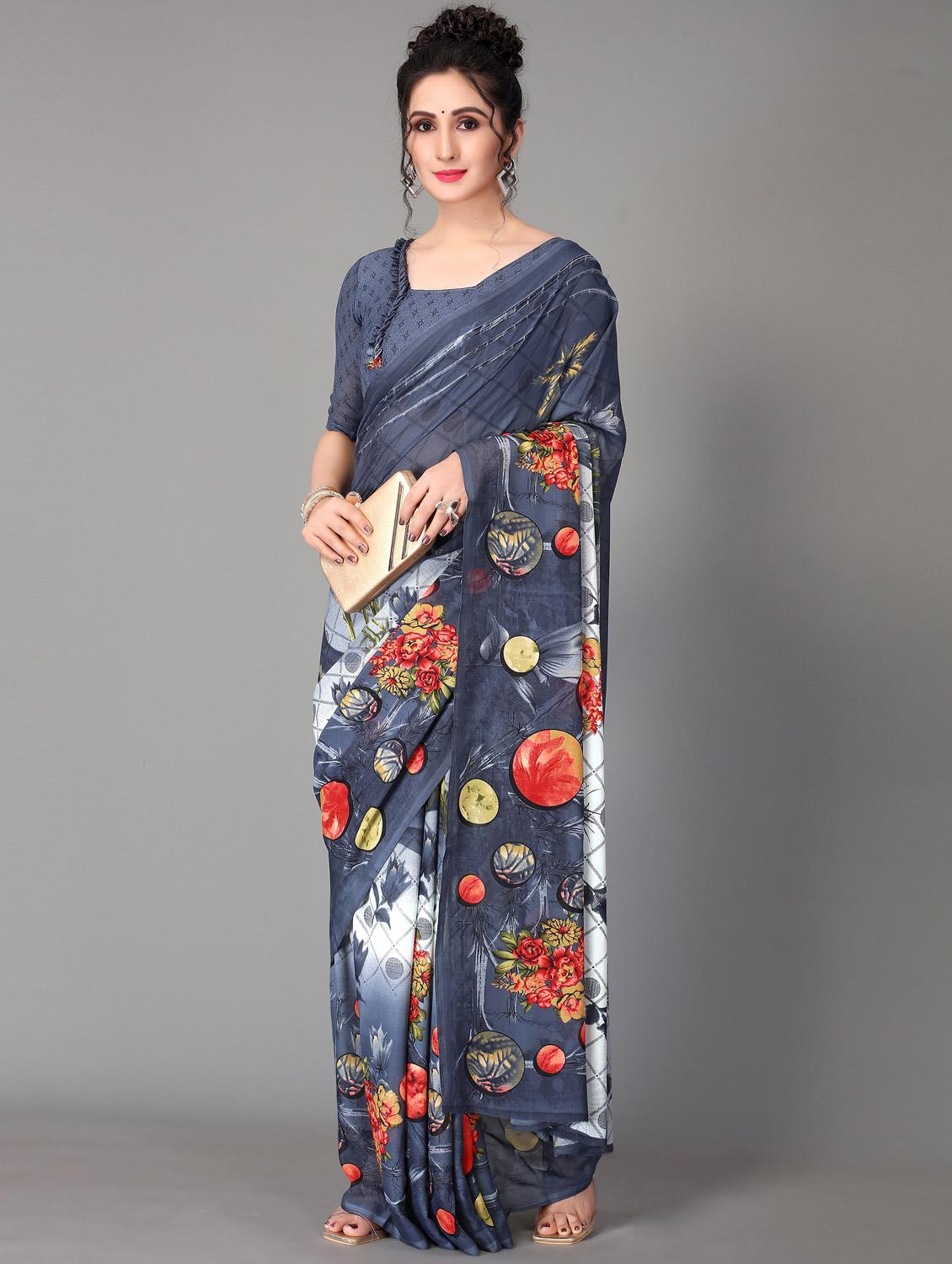 floral printed saree with blouse - 18627279 - Standard Image - 1