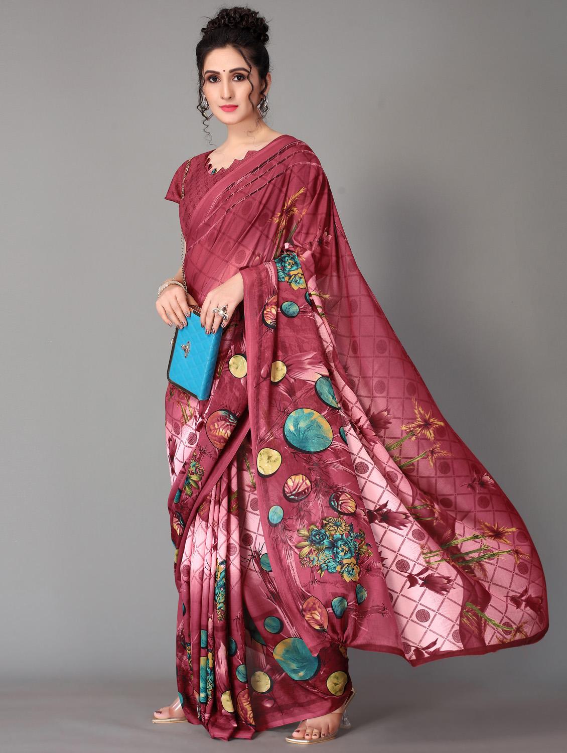 floral printed saree with blouse - 18627281 - Standard Image - 1