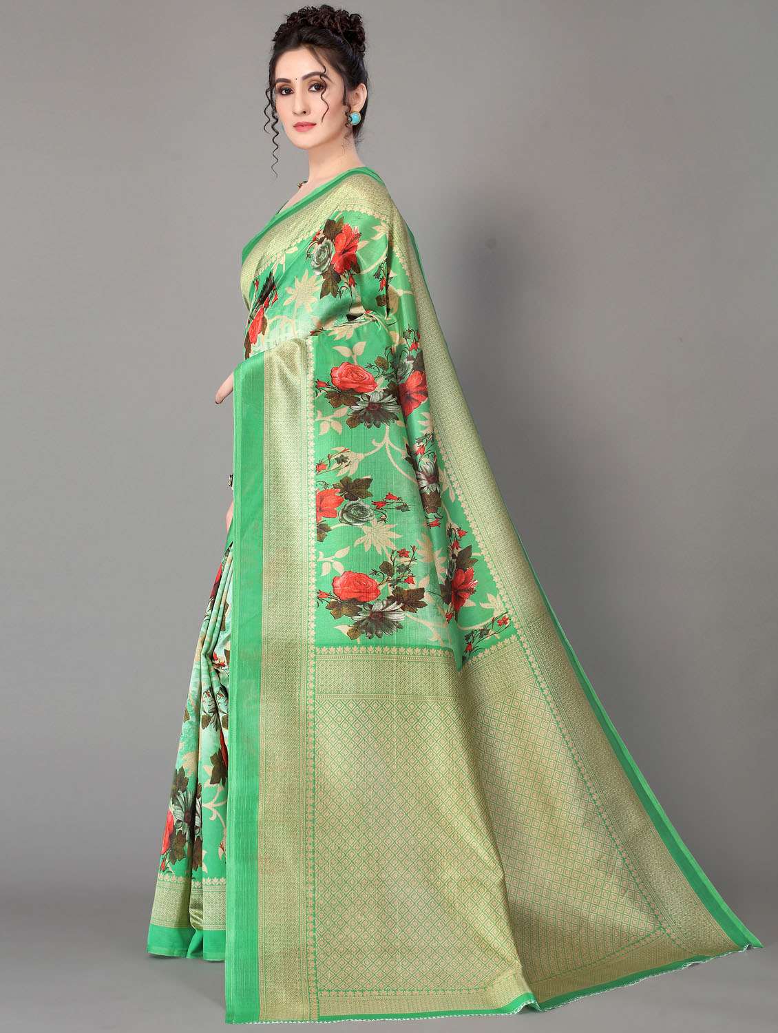floral mysore silk saree with blouse - 18627324 - Standard Image - 1
