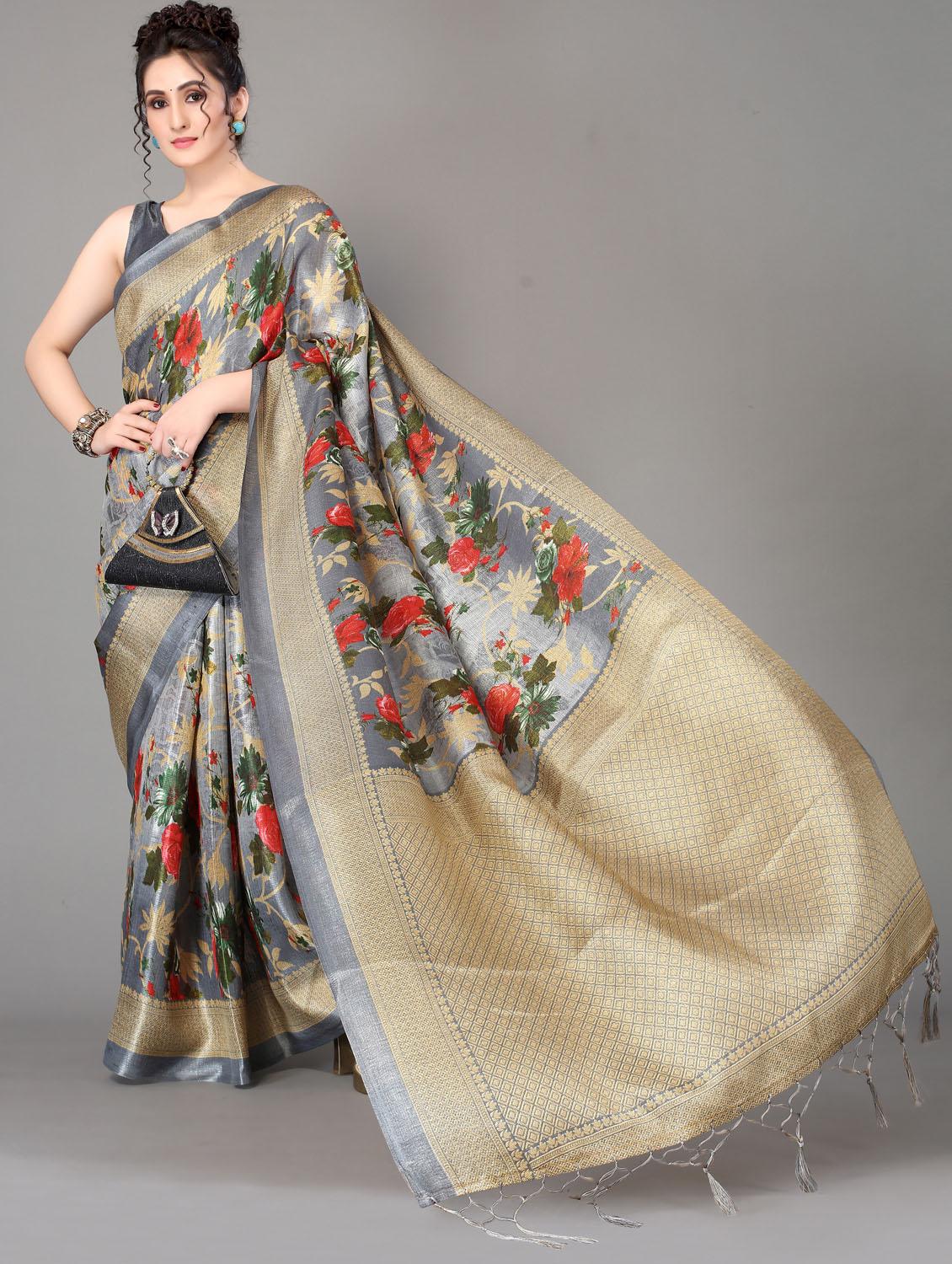 floral mysore silk saree with blouse - 18627325 - Standard Image - 1