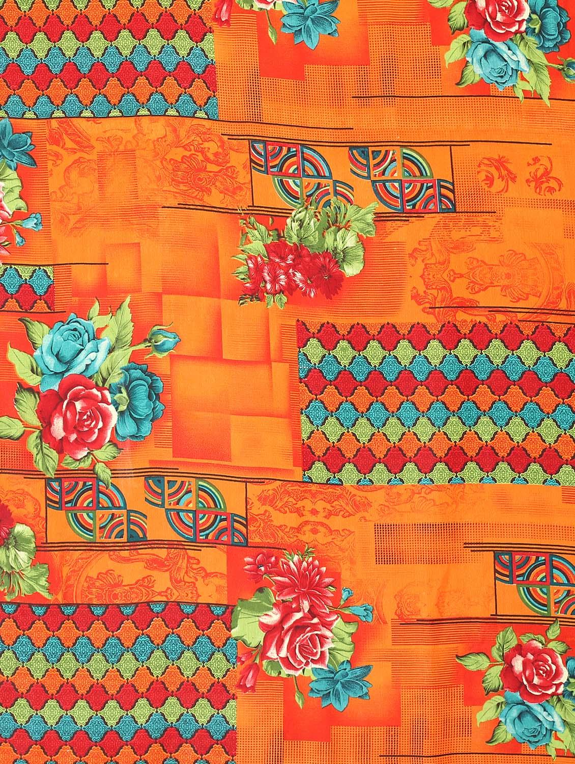 orange printed saree with blouse - 18627331 - Standard Image - 4