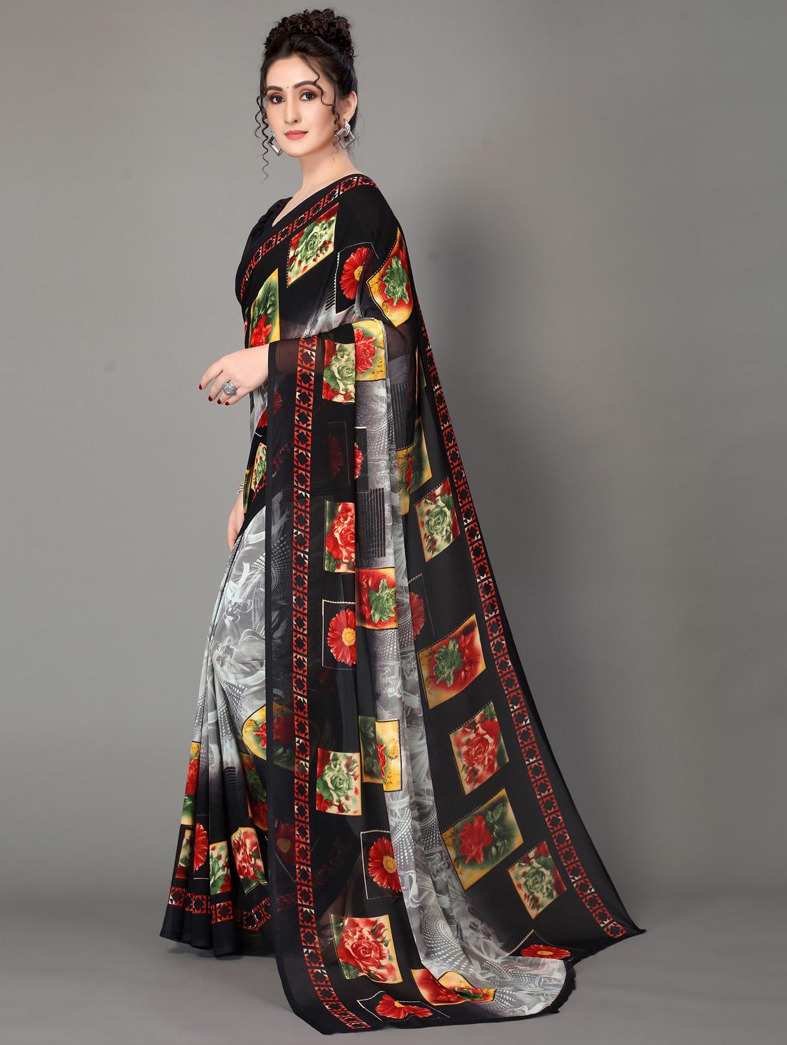 floral printed saree with blouse - 18627342 -  Standard Image - 1