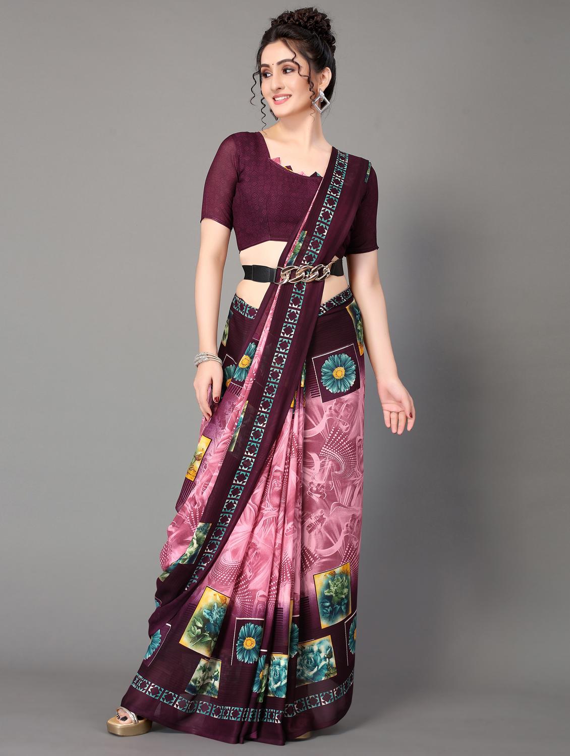 floral printed saree with blouse - 18627343 - Standard Image - 1