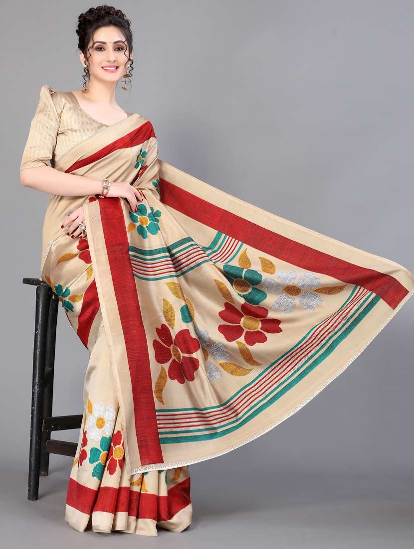 floral mysore silk saree with blouse - 18627372 - Standard Image - 1
