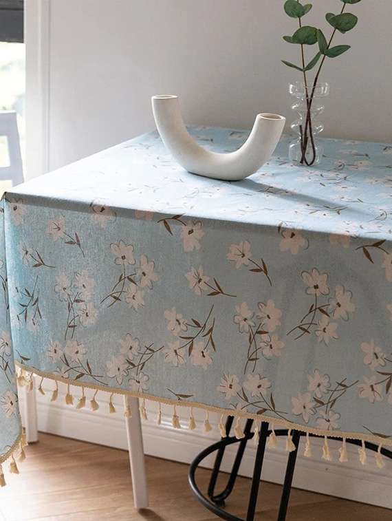 rectangle tablecloth cotton linen table cloth dust-proof  (140x180cm, blue daisy) - 18629093 -  Standard Image - 1