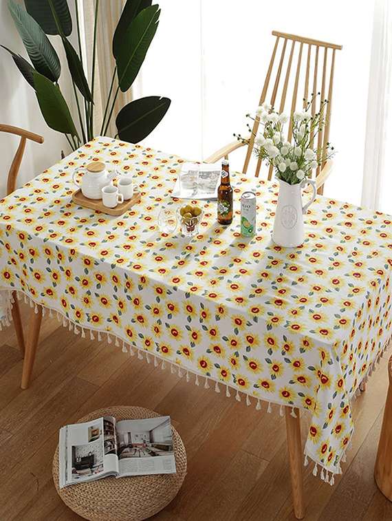 rectangle tablecloth cotton linen table cloth dust-proof  (140x220cm, yellow diamond)