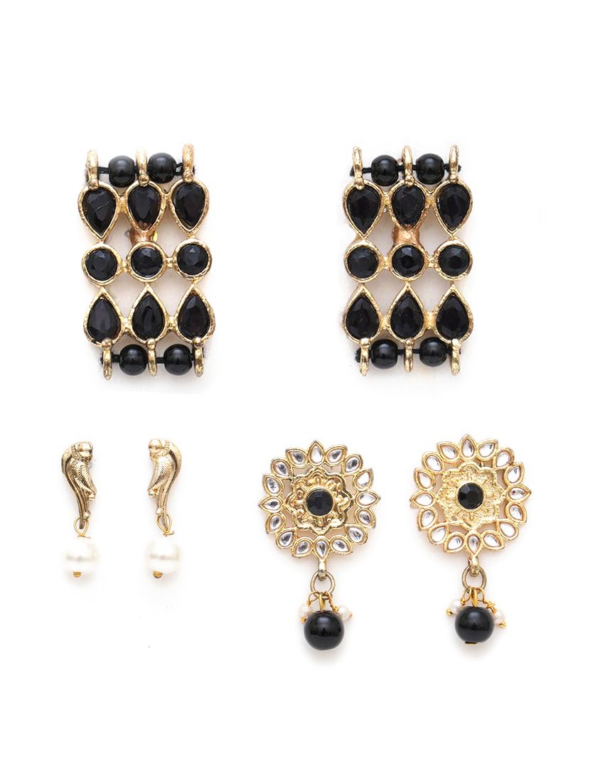 set of 3 handcrafted kundan earrings - 18633027 -  Zoom Image - 0