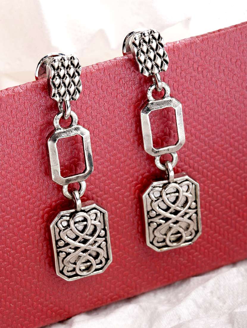 silver plated drop earring - 18633155 - Standard Image - 1