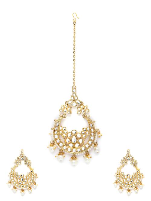 gold plated pearl earring & maang tikka set - 18633161 -  Standard Image - 0