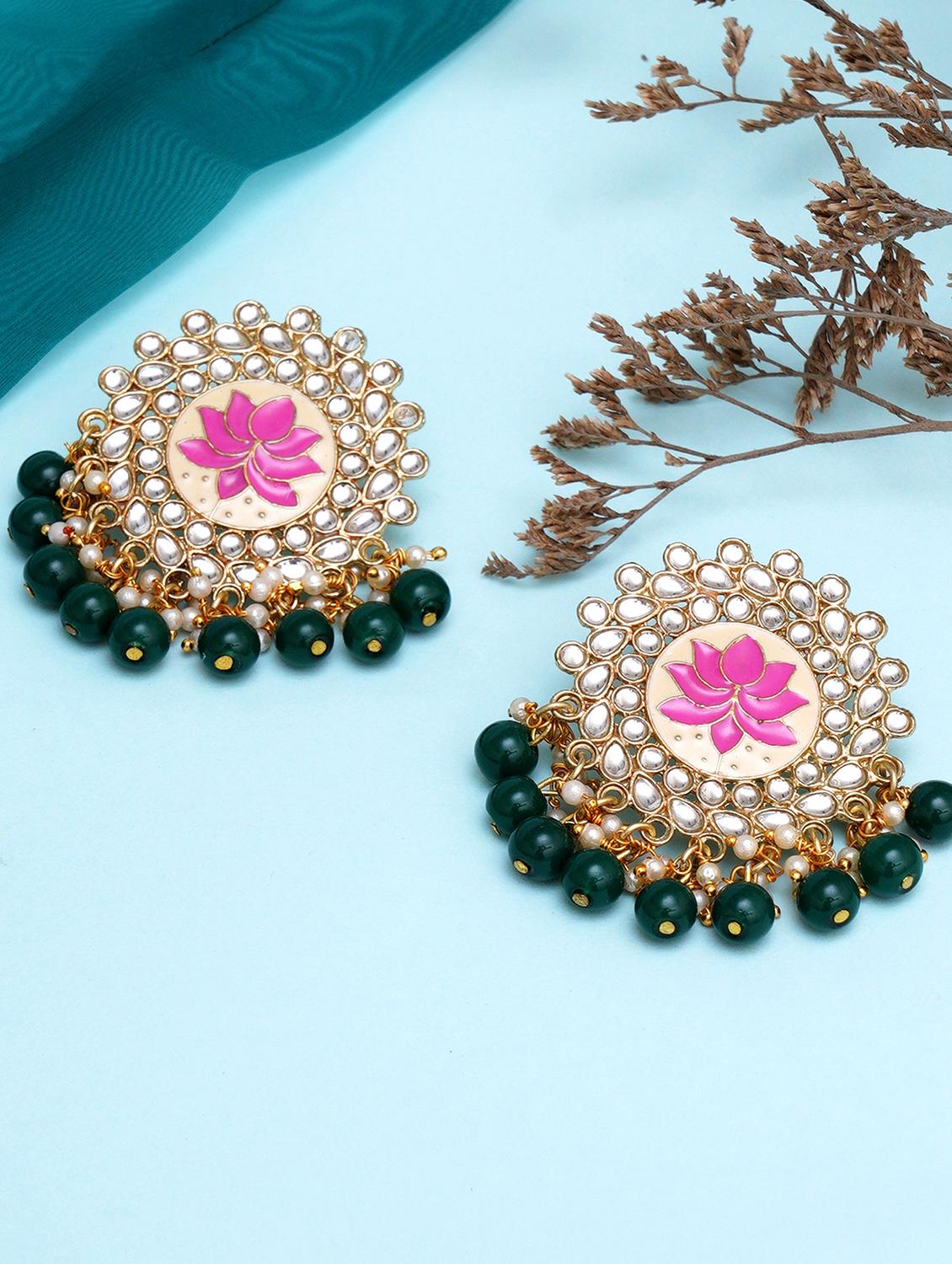 kundan stud earrings with pearl drops - 18633236 -  Zoom Image - 0