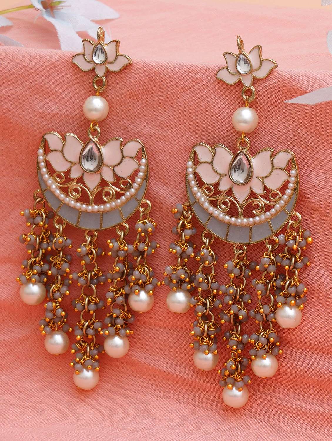 lotus shaped chandbali with pearl drops - 18633251 - Zoom Image - 0