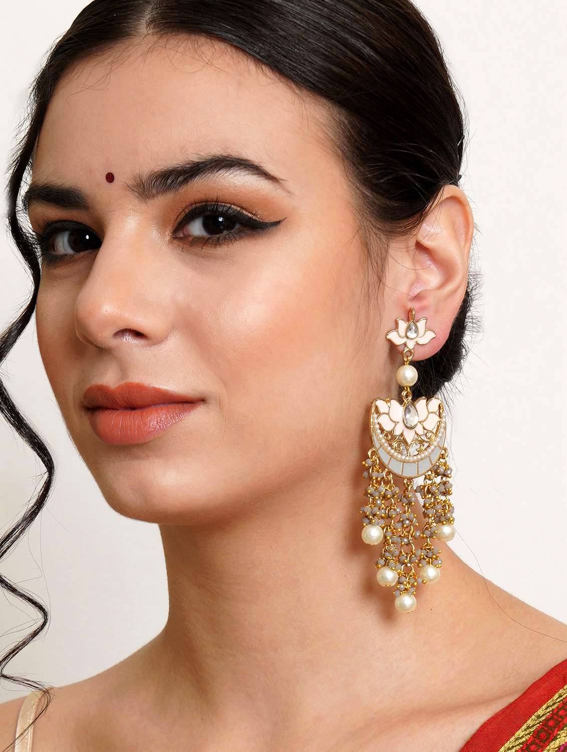Lotus Shaped Chandbali With Pearl Drops