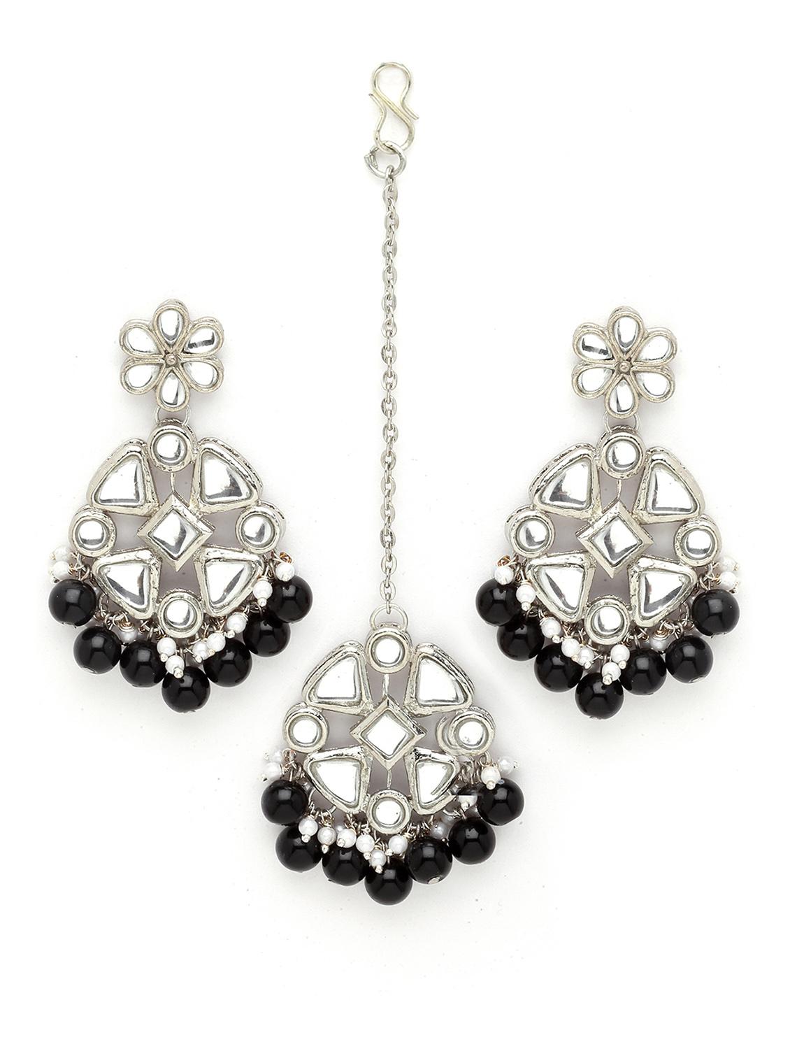 black metal earring & maang tikka set - 18633443 -  Zoom Image - 0