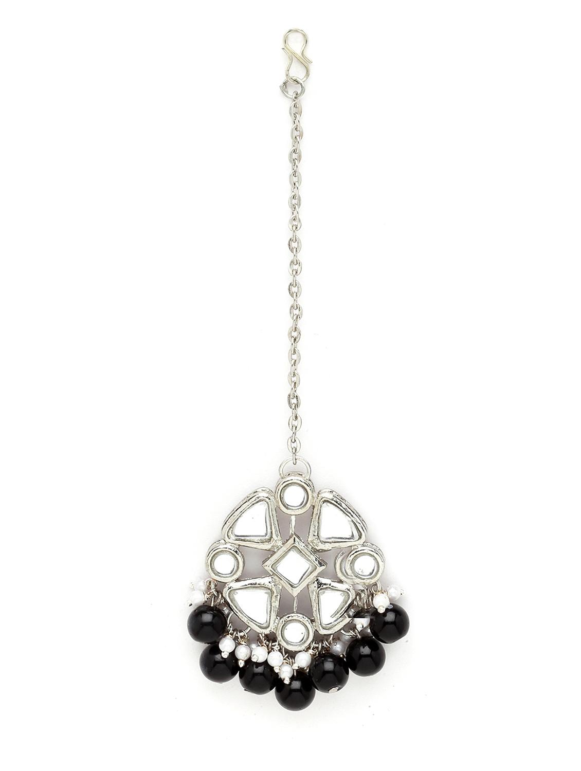 black metal earring & maang tikka set - 18633443 -  Standard Image - 1