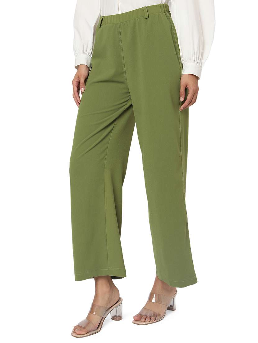 green lycra flat front trouser - 18633513 -  Standard Image - 1
