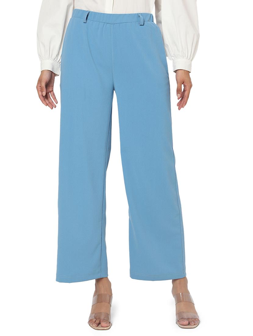 blue lycra flat front trouser - 18633518 -  Zoom Image - 0